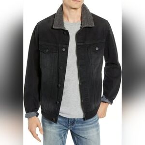BLANKNYC Fleece Collar Denim Trucker Jacket